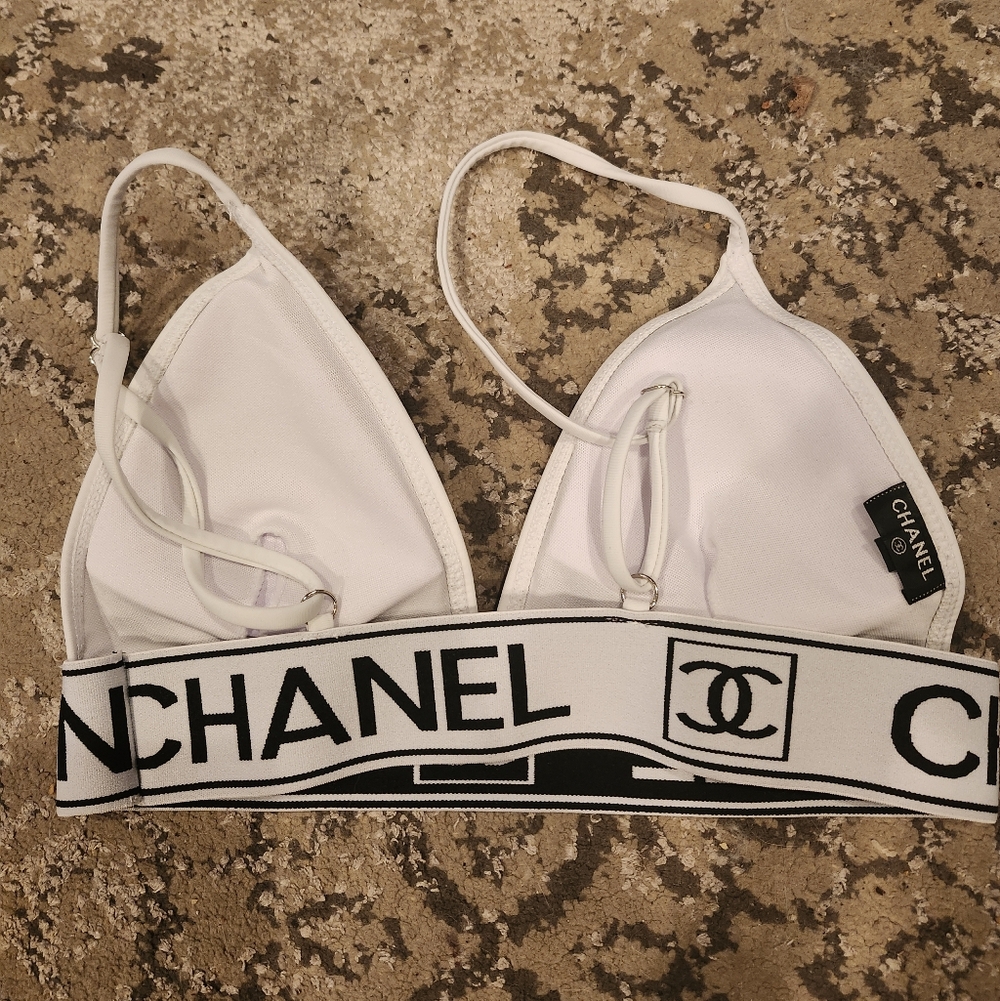 Chanel White Elastic Bikini Top Size Medium - Picture 5 of 9